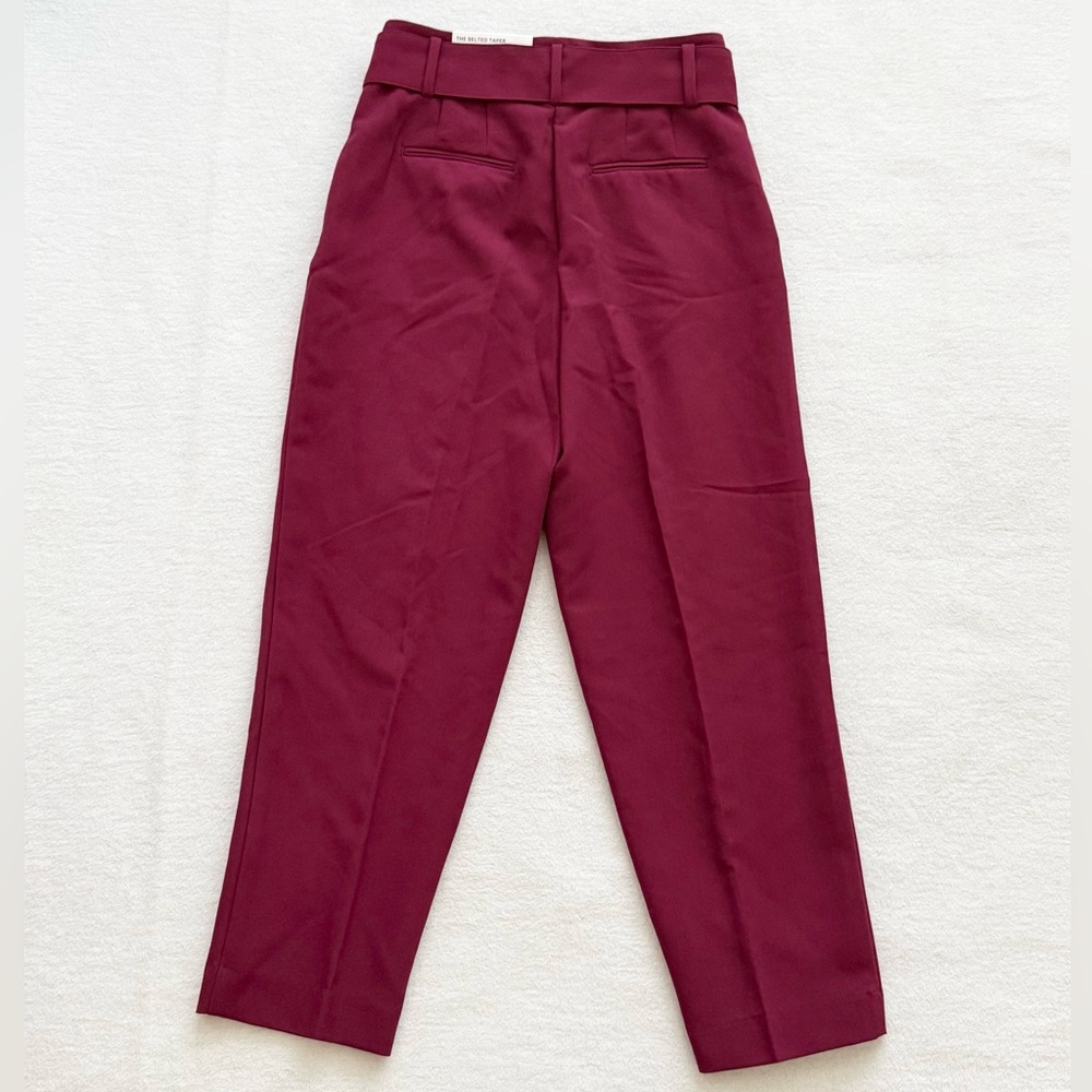 NWT Ann Taylor Petite Belted High Rise Tapered Pants Burgundy Size 0P - Picture 2 of 10